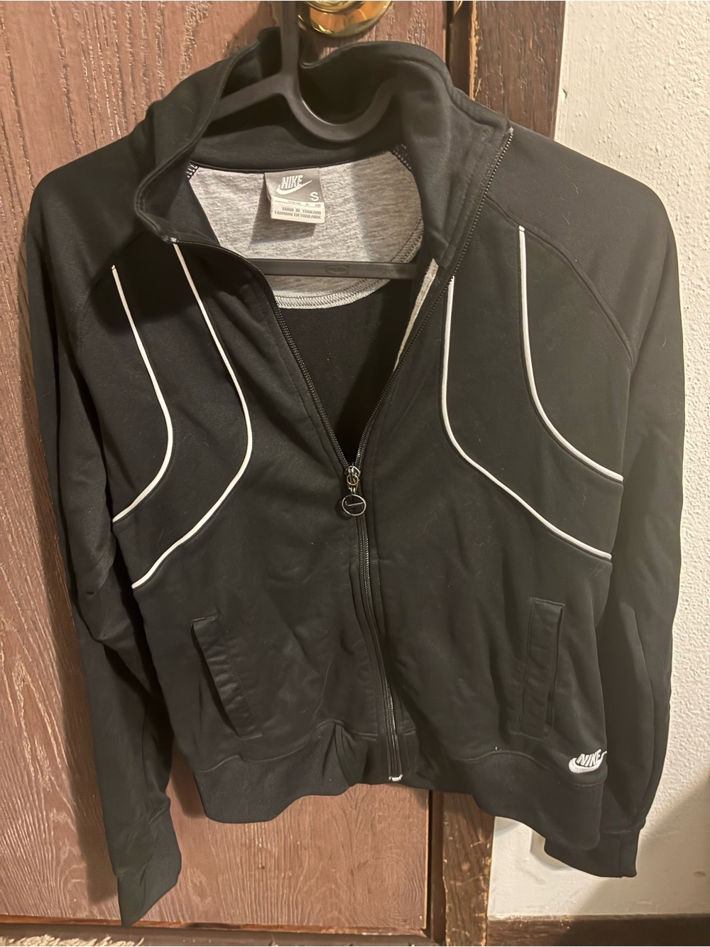 Nike Black Women's Zip-Up Bomber Jacket with White Piping